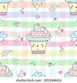 Cute hand drawn seamless pattern with cupcake pattern. vector illustration.