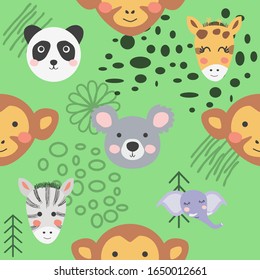 Cute hand drawn seamless pattern with wild animals in scandinavian style.