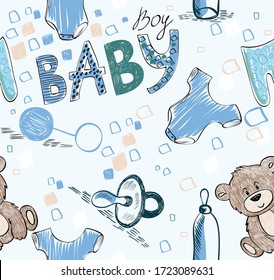 Cute hand drawn seamless pattern for boy.