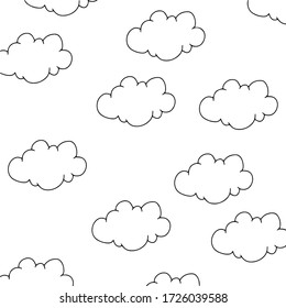 Cute Hand Drawn Seamless Pattern With Clouds. 