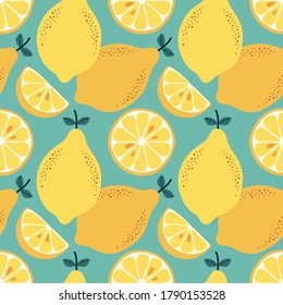 Cute hand drawn seamless pattern with lemon citrus summer fruit slices background for your decoration