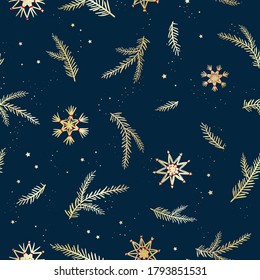 Cute hand drawn seamless pattern with candles, branches and christmas decoration - x mas background, great for textiles, banners, wallpapers - vector design
