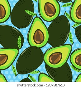 Cute hand drawn Seamless pattern with cartoon avocado. Kids background for textile,fabric,kids wear, wrapping paper and more