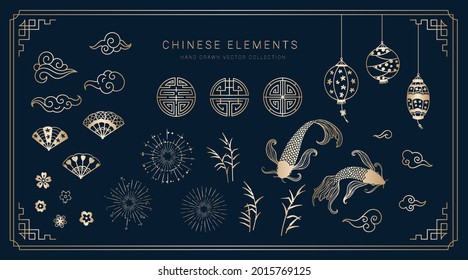 Cute hand drawn seamless pattern, chinese clouds, moon and stars, great for background, wallpapers, wrapping, textiles - vector design