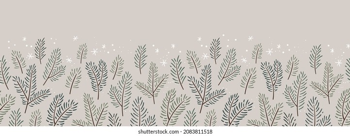Cute hand drawn seamless pattern with fir branches and hanging decoration, great for christmas banners, wallpapers, wrapping, textiles - vector design 