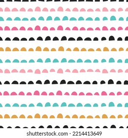 Cute hand drawn seamless pattern with Colorful Half Circles. Abstract Multicolored doodle shapes on white background. design for background, wallpaper, wrapping, fabric, and all your creative project