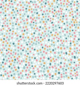 Mit farbenfrohen Polka-Punkten nahtlos handgezeichnet. Abstrakter, mehrfarbiger Fleck auf weißem Hintergrund. Design für Hintergrund, Tapete, Umhüllung, Stoff und all Ihr kreatives Projekt.