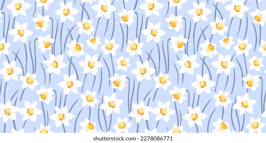 Cute hand drawn seamless pattern with daffodils, lovely spring background, great for Easter textiles, banners, wallpapers, wrapping - vector design