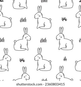Cute hand drawn seamless pattern with rabbits in doodle style, great for decorating cards, banners, textiles, wallpapers - vector design