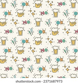 Cute hand drawn seamless pattern with beer. Vector illustration. Doodle style