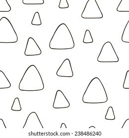 Cute hand drawn seamless pattern with triangles. Geometric background in black and white colors. Monochrome texture. Vector illustration can be copied without any seams. 