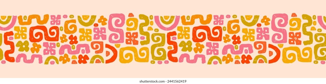 Cute hand drawn seamless pattern with vibrant colors, retro design, great for fabrics, wallpaper, wrapping - vector design