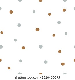 Cute hand drawn seamless pattern with Pastel Polka Dots. Abstract Gender Neutral doodle shapes on white background. Earth tone Colors. Design for background, wallpaper, wrapping, fabric, and more.