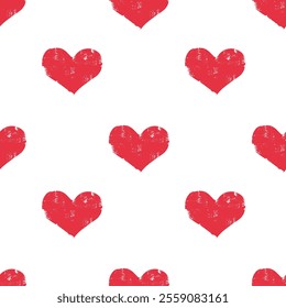 
Cute hand drawn seamless pattern. Festive packaging for Valentine's Day. Textured red hearts on a white background. Imitation of a child's drawing.