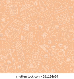 Cute hand drawn seamless pattern with different types of ice cream. Doodle texture with sweet desserts. Perfect background for cafe or restaurant menu.
