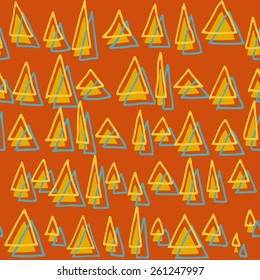 Cute hand drawn seamless pattern with triangles. Geometric background in multicolors. Multicolor texture. Vector backdrop, summer template. Use for wallpaper, pattern fills, web page back, textile.