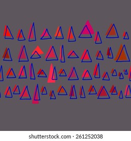 Cute hand drawn seamless pattern with triangles.Geometric background in multicolors.Multicolor texture. Vector backdrop, summer template. Use for wallpaper,pattern fills, web page background, textile.