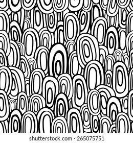 Cute hand drawn seamless pattern with ellipses in retro style. Background in black and white colors. Monochrome texture. Vector illustration can be copied without any seams.