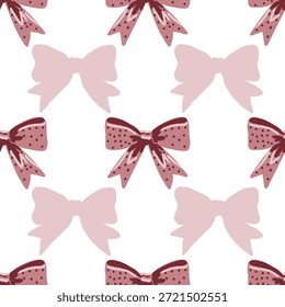 Lindo patrón sin fisuras dibujado a mano con lazos rosados. Fondo del Vector del día de San Valentín.