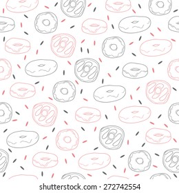 Cute hand drawn seamless pattern with donuts. Vector illustration