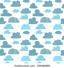 Cute hand drawn seamless pattern with clouds. Funny background for your design. Vector illustration