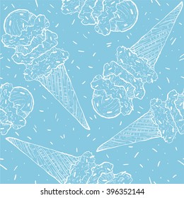 Cute hand drawn seamless pattern with different types of ice cream. Perfect background for cafe or restaurant menu.