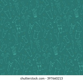 Cute hand drawn  seamless pattern with animals. Perfect vector doodle texture and background design. Beautiful baby textile pattern