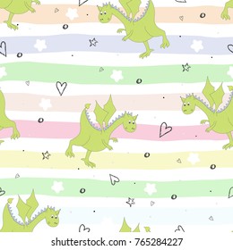 Cute hand drawn seamless pattern with funny dragons.