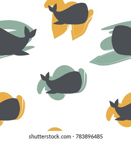 cute hand drawn seamless pattern with whale. Scandinavian style for kids. Vector illustration background