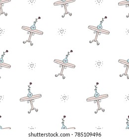 Cute hand drawn seamless pattern with table and flowers sketch vector graphics.