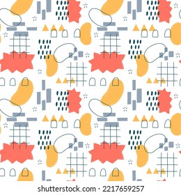 Cute hand drawn seamless patterns. Abstract contemporary modern trendy vector illustration. Design for the decor of holidays, clothes, postcards, posters