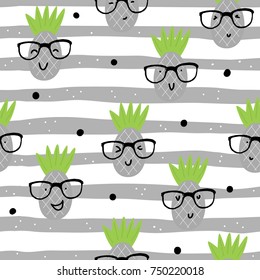 Cute hand drawn seamless pineapple pattern vector illustration.