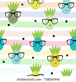 Cute hand drawn seamless pineapple pattern vector illustration.