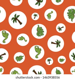 Cute hand drawn seamless vector pattern with dinosaurs. This adorable repeat pattern is great for children's packaging, fabric, gift wrap, and stationary. The unique pattern is great for boys and girl