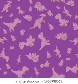 Cute hand drawn seamless vector pattern with dinosaurs. This adorable repeat pattern is great for children's packaging, fabric, gift wrap, and stationary. The unique pattern is great for boys and girl