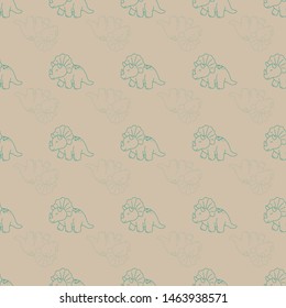Cute hand drawn seamless vector pattern with dinosaurs. This adorable repeat pattern is great for children's packaging, fabric, gift wrap, and stationary. The unique pattern is great for boys and girl
