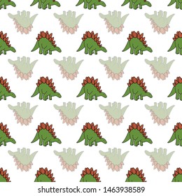 Cute hand drawn seamless vector pattern with dinosaurs. This adorable repeat pattern is great for children's packaging, fabric, gift wrap, and stationary. The unique pattern is great for boys and girl