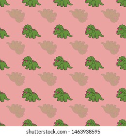 Cute hand drawn seamless vector pattern with dinosaurs. This adorable repeat pattern is great for children's packaging, fabric, gift wrap, and stationary. The unique pattern is great for boys and girl