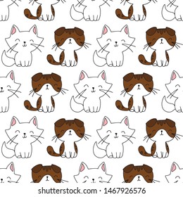 Cute hand drawn seamless vector pattern with cats and kittens. This adorable repeat pattern is great for children's packaging, fabric, gift wrap, and stationary. 