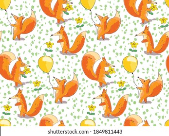 Cute hand drawn seamless vector pattern with adorable foxes, perfect for kids
