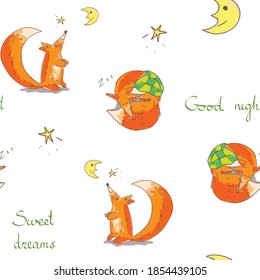 Cute hand drawn seamless vector pattern with adorable foxes, perfect for kids