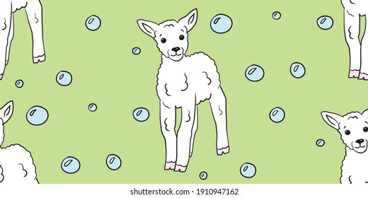 Cute hand drawn seamless vector pattern with baby lamb and bubbles, perfect for kids