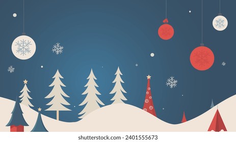 Cute hand drawn seamless Winter landscape Vector horizontal banner winter wonder Christmas background 