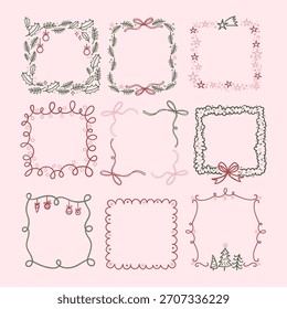Lindos marcos de temporada dibujados a mano, ideal para pegatinas de Navidad, impresiones, tarjetas, menús - diseño de Vector