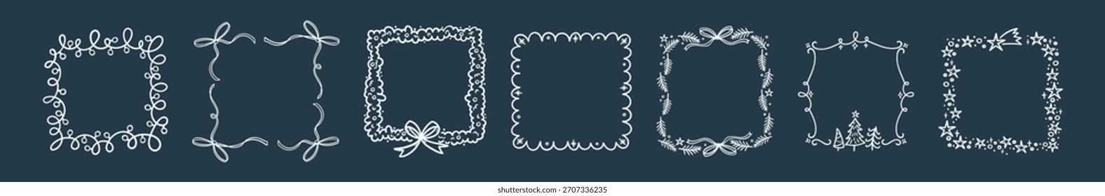Lindos marcos de temporada dibujados a mano, ideal para pegatinas de Navidad, impresiones, tarjetas, menús - diseño de Vector