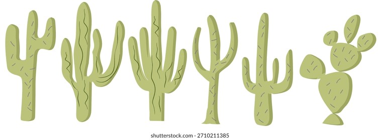 Cute hand drawn set of cactus collection illustration in flat design vector