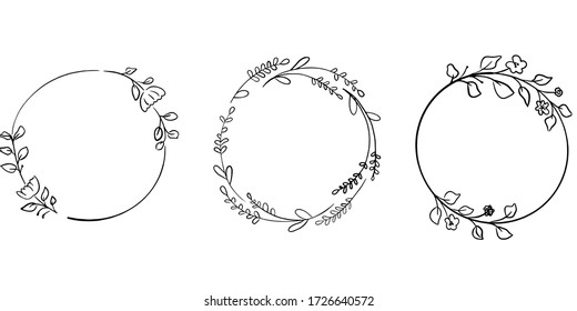 Cute hand drawn set of flowers . Doodle vector illustration plants for wedding design, logo and greeting card. Isolated on white background.