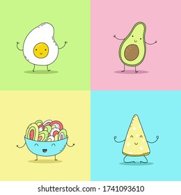 Handgezeichneter, mit Funny Cartoon-Essen. Vector kawaii Lebensmittel. Avocado, Broccoli.