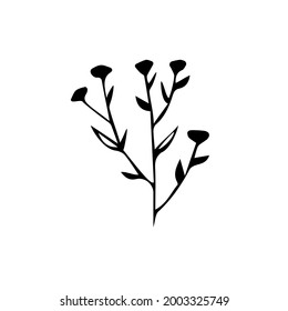 Cute hand drawn set of graphic floral and herbal elements. Doodle vector illustration isolated on white background for wedding design, logo and greeting card.