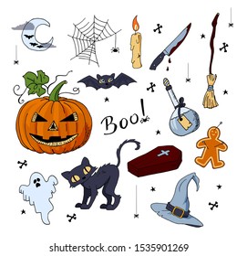Cute hand drawn set of Halloween elements